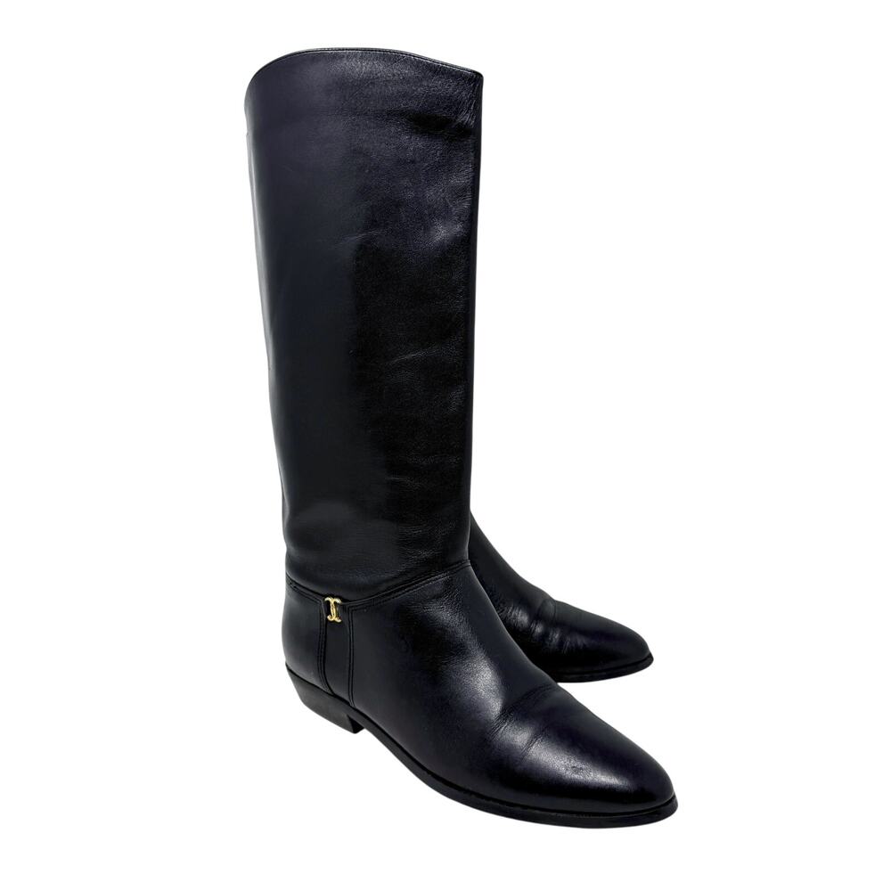 Vintage 90s Etienne Aigner Black Leather Riding Boots Women's Size 8 Pull On